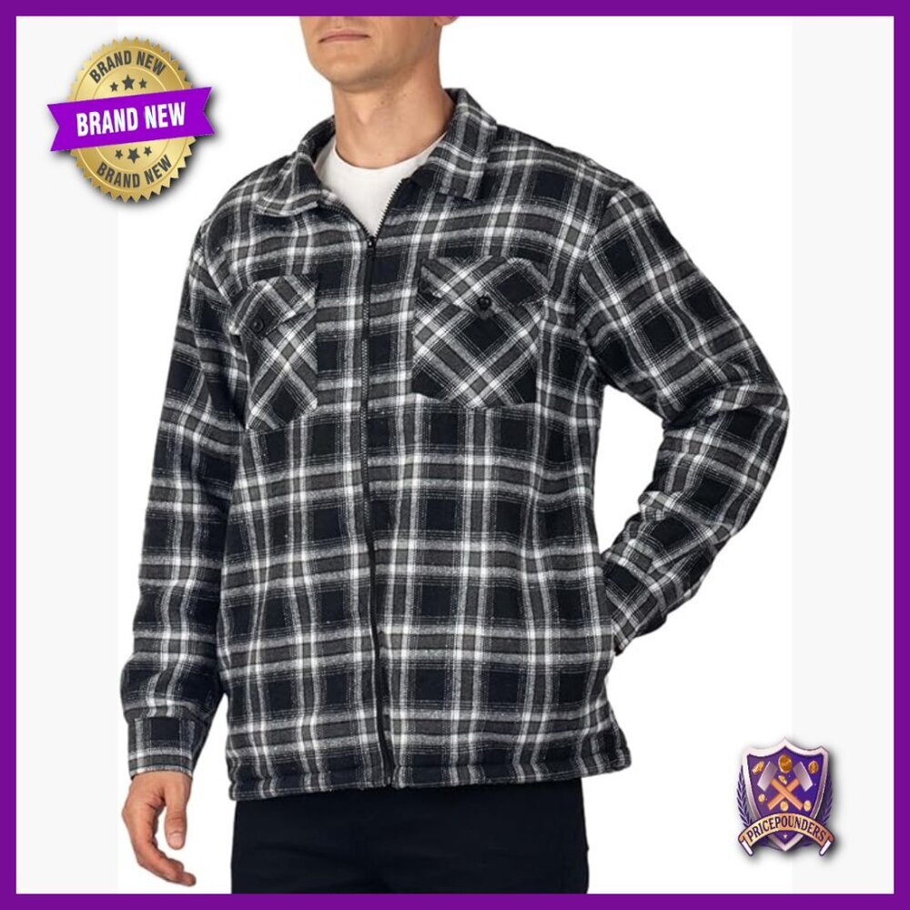 Men's Fleece Lined Flannel Jacket Heavyweight Plaid Shacket Winter Outerwear